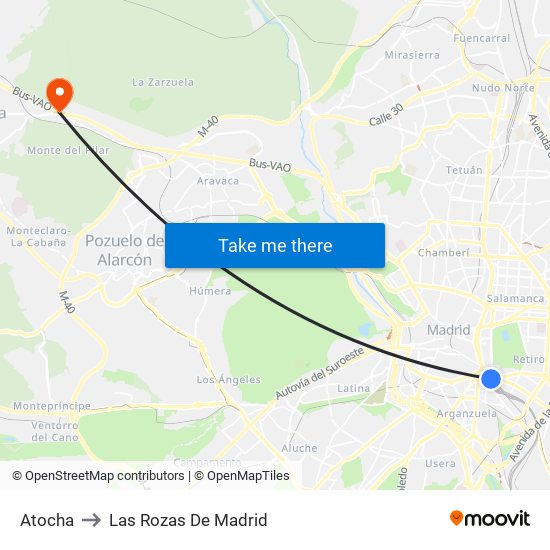 Atocha to Las Rozas De Madrid map