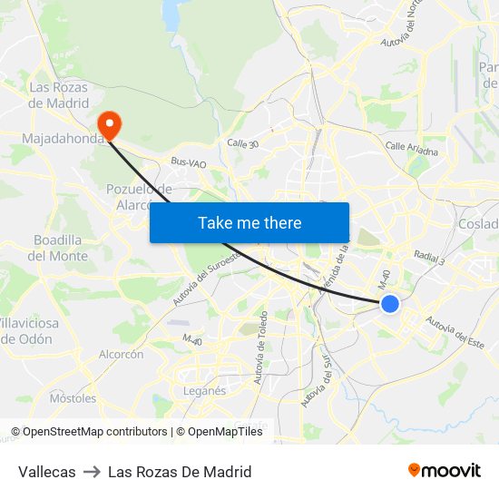 Vallecas to Las Rozas De Madrid map