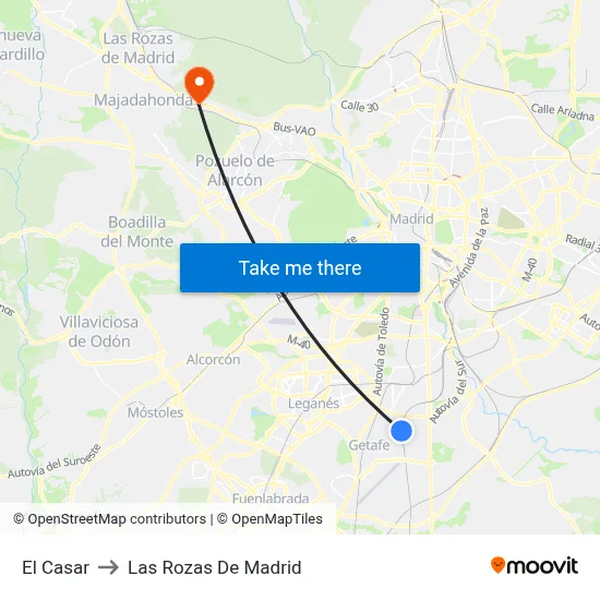 El Casar to Las Rozas De Madrid map