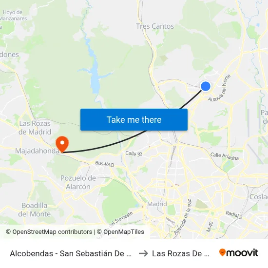 Alcobendas - San Sebastián De Los Reyes to Las Rozas De Madrid map