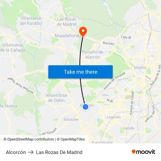 Alcorcón to Las Rozas De Madrid map