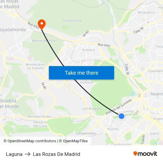 Laguna to Las Rozas De Madrid map