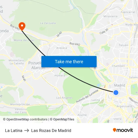 La Latina to Las Rozas De Madrid map