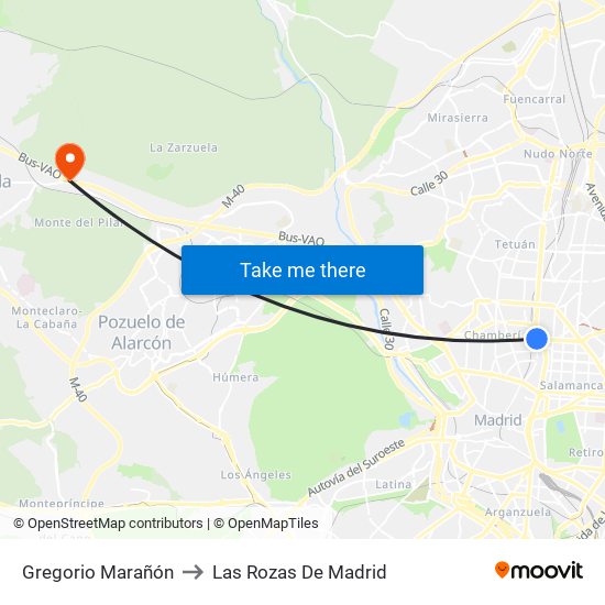 Gregorio Marañón to Las Rozas De Madrid map