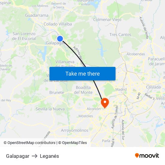Galapagar to Leganés map