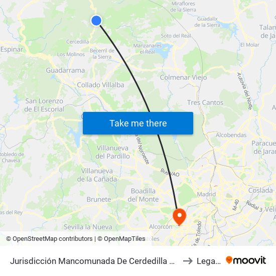 Jurisdicción Mancomunada De Cerdedilla Y Navacerrada to Leganés map