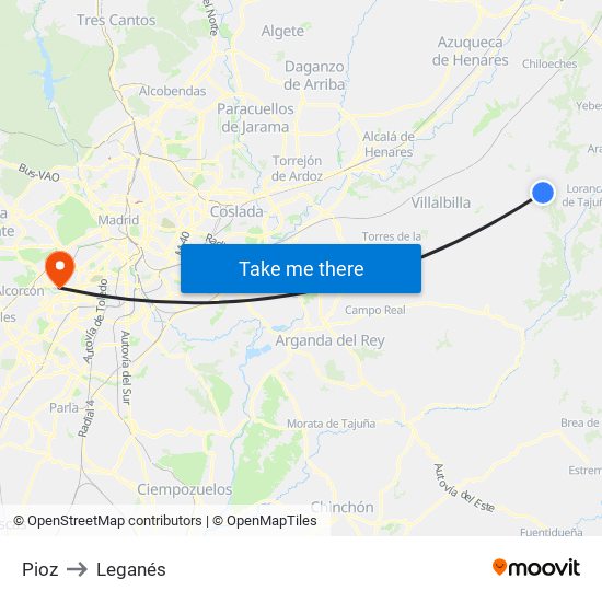Pioz to Leganés map