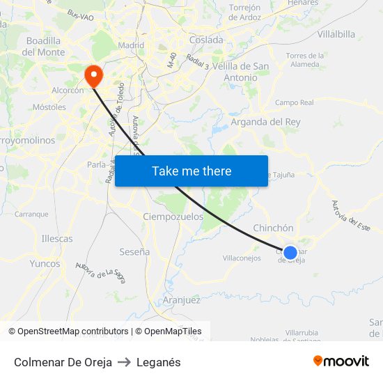 Colmenar De Oreja to Leganés map