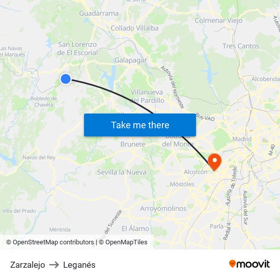 Zarzalejo to Leganés map