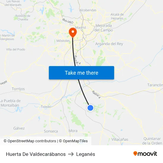 Huerta De Valdecarábanos to Leganés map