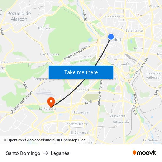Santo Domingo to Leganés map
