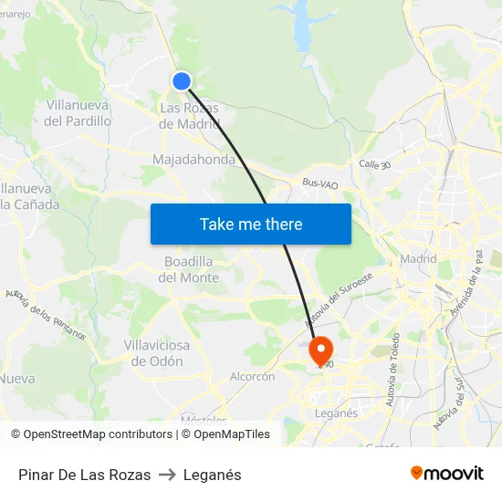 Pinar De Las Rozas to Leganés map