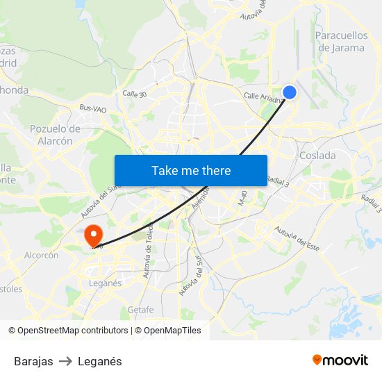 Barajas to Leganés map