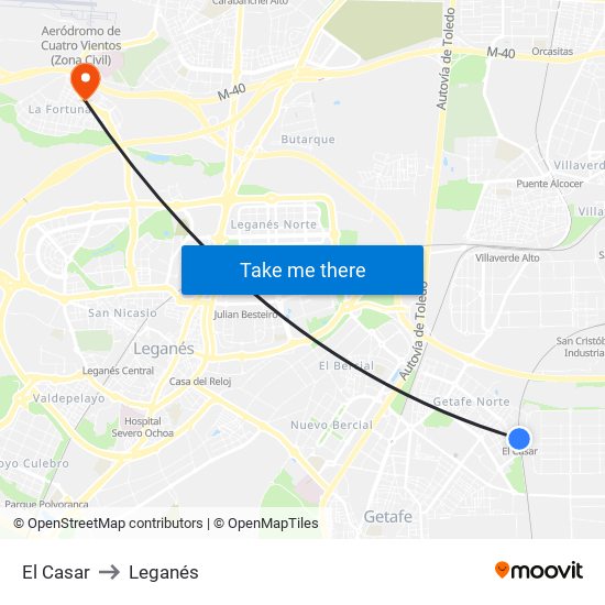 El Casar to Leganés map