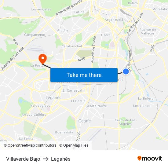 Villaverde Bajo to Leganés map