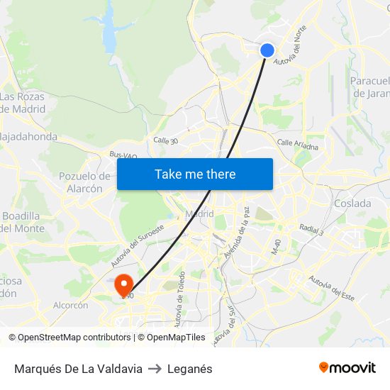 Marqués De La Valdavia to Leganés map