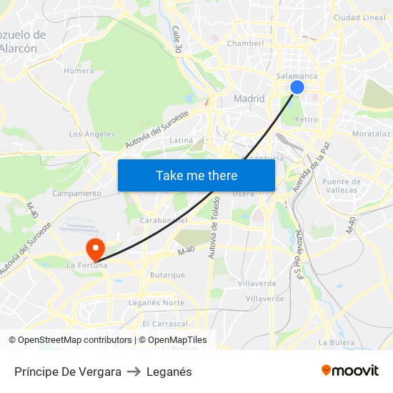 Príncipe De Vergara to Leganés map