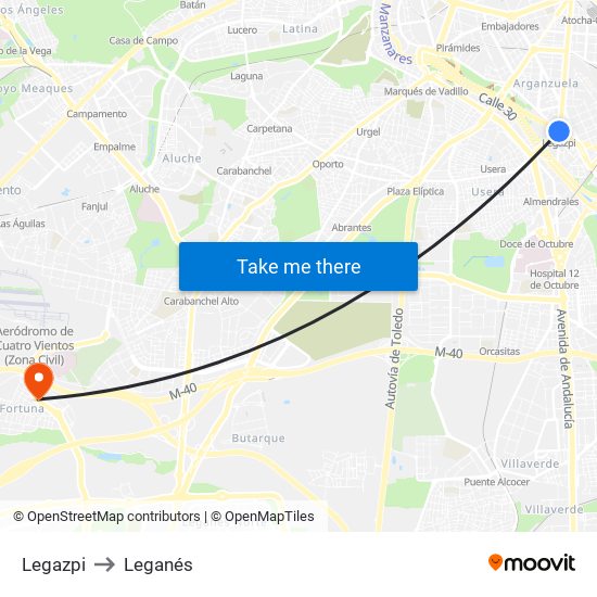 Legazpi to Leganés map