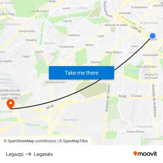 Legazpi to Leganés map