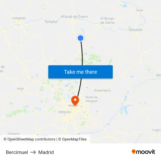 Bercimuel to Madrid map