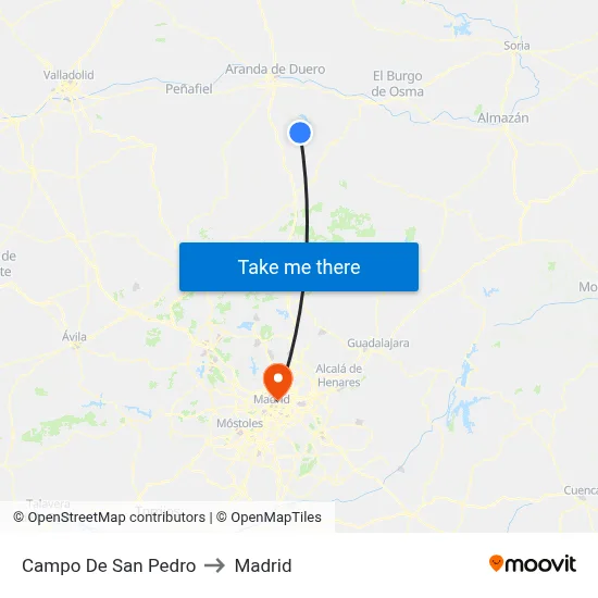 Campo De San Pedro to Madrid map