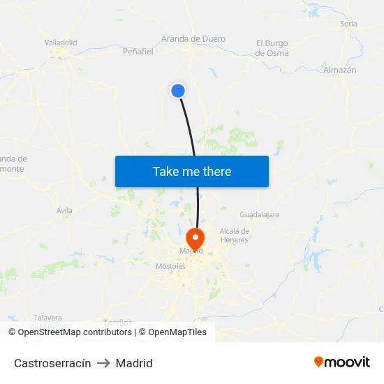 Castroserracín to Madrid map