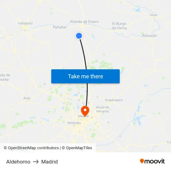 Aldehorno to Madrid map