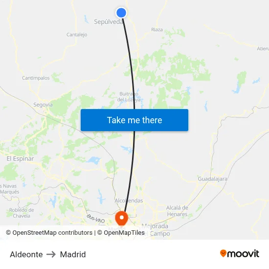 Aldeonte to Madrid map