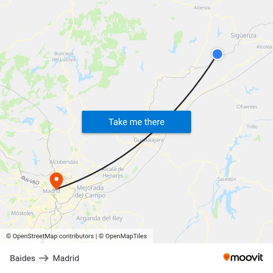 Baides to Madrid map