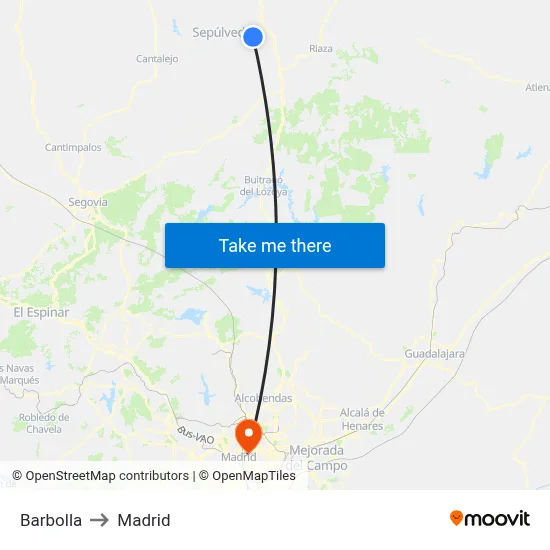 Barbolla to Madrid map