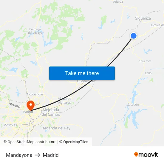 Mandayona to Madrid map