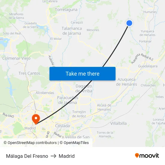 Málaga Del Fresno to Madrid map
