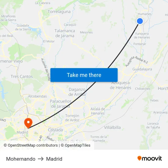 Mohernando to Madrid map