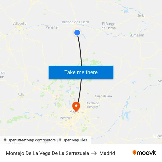 Montejo De La Vega De La Serrezuela to Madrid map