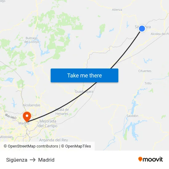 Sigüenza to Madrid map