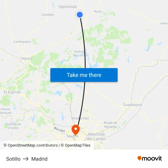 Sotillo to Madrid map