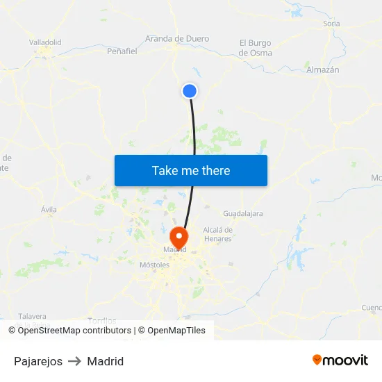 Pajarejos to Madrid map