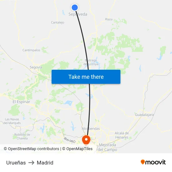 Urueñas to Madrid map