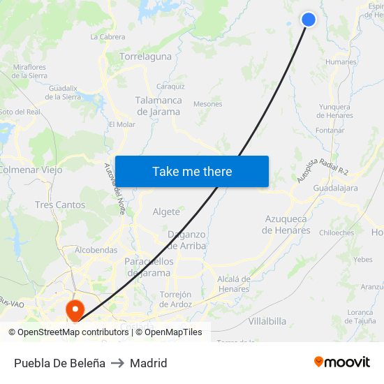 Puebla De Beleña to Madrid map