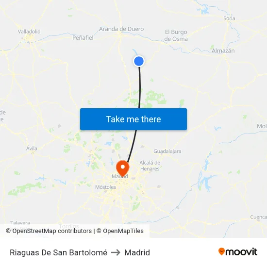 Riaguas De San Bartolomé to Madrid map