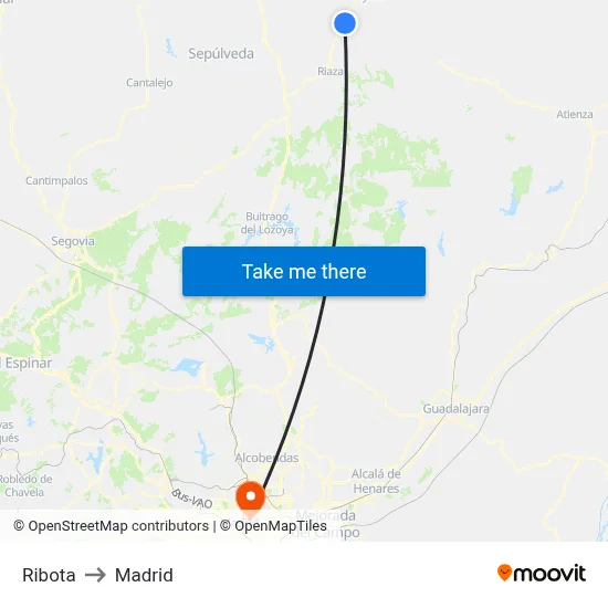 Ribota to Madrid map