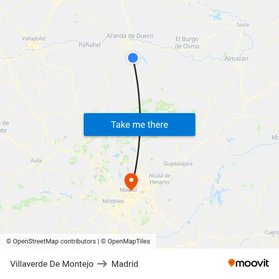 Villaverde De Montejo to Madrid map