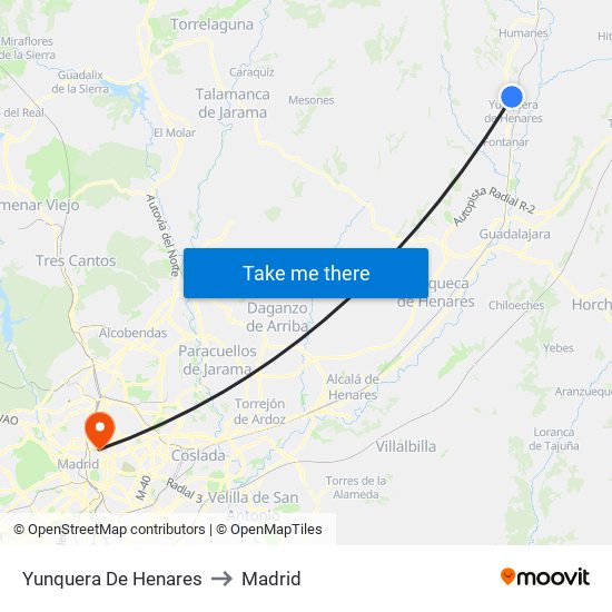Yunquera De Henares to Madrid map