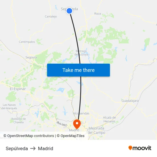 Sepúlveda to Madrid map