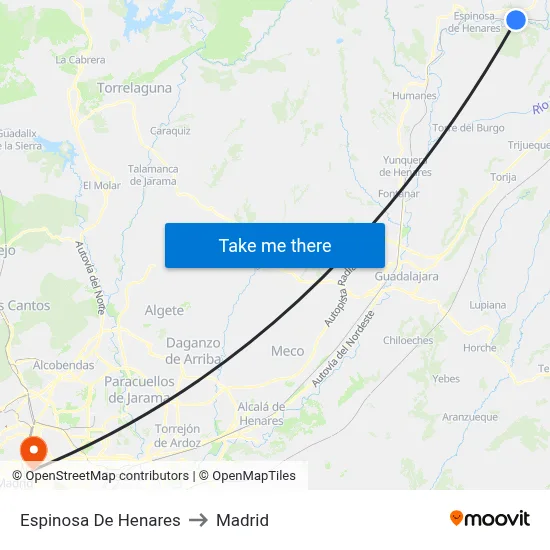Espinosa De Henares to Madrid map