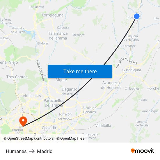 Humanes to Madrid map