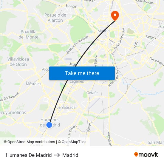 Humanes De Madrid to Madrid map
