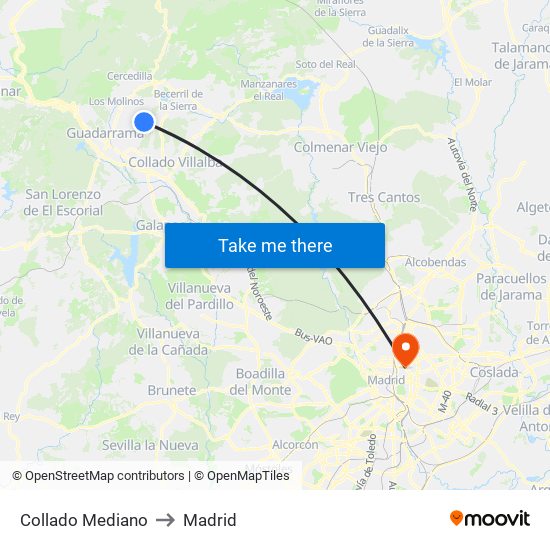 Collado Mediano to Madrid map