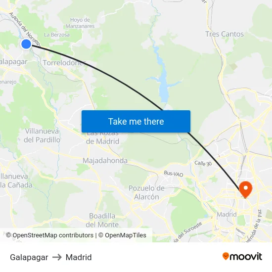 Galapagar to Madrid map