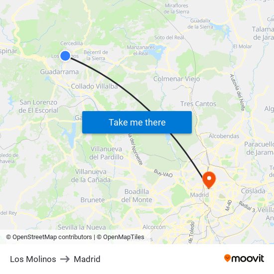 Los Molinos to Madrid map